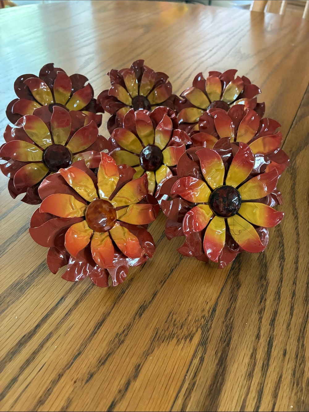 Decorative Red & Yellow Metal Flower Accents - Set of 8 Napkin Rings